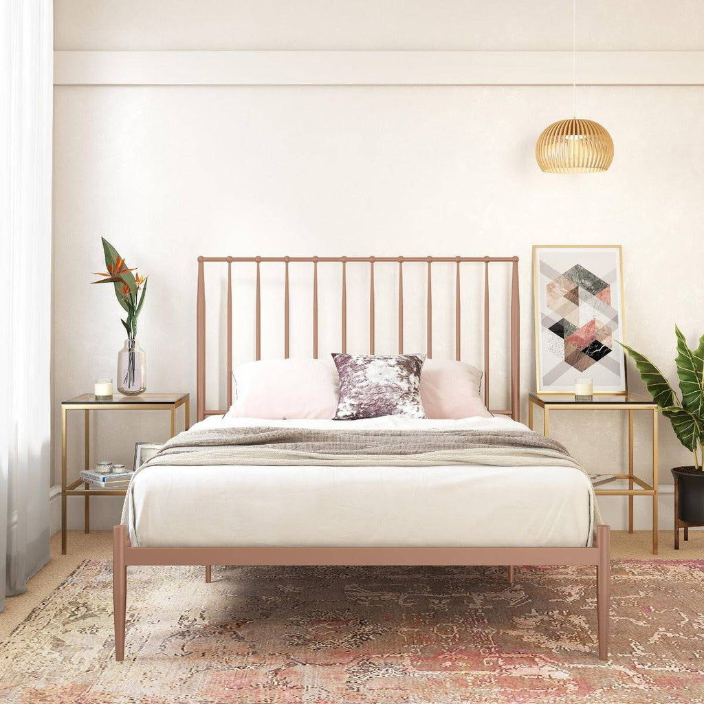 Giulia Modern Metal Double Bed in Pink by Dorel - Price Crash Furniture