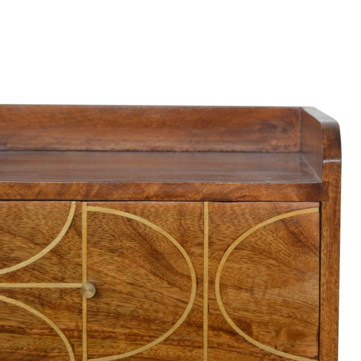 Gold Inlay Abstract Bedside Table in Chestnut-effect Solid Mango Wood - Price Crash Furniture