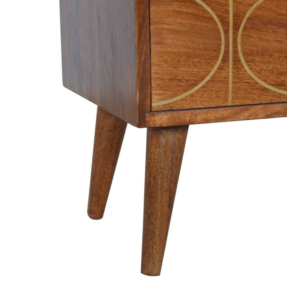 Gold Inlay Abstract Bedside Table in Chestnut-effect Solid Mango Wood - Price Crash Furniture