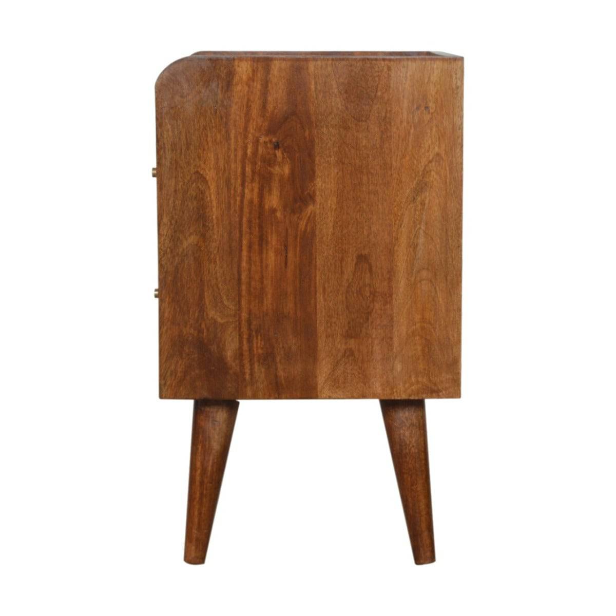 Gold Inlay Abstract Bedside Table in Chestnut-effect Solid Mango Wood - Price Crash Furniture