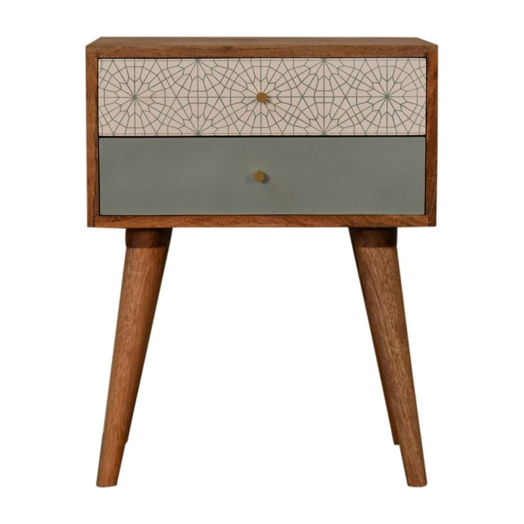 Green Patterned Bedside Table Unit - Price Crash Furniture