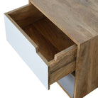 Grey Painted 2 Drawer Bedside Table with With Cut Out Slots in Oak-effect Solid Mango Wood - Price Crash Furniture