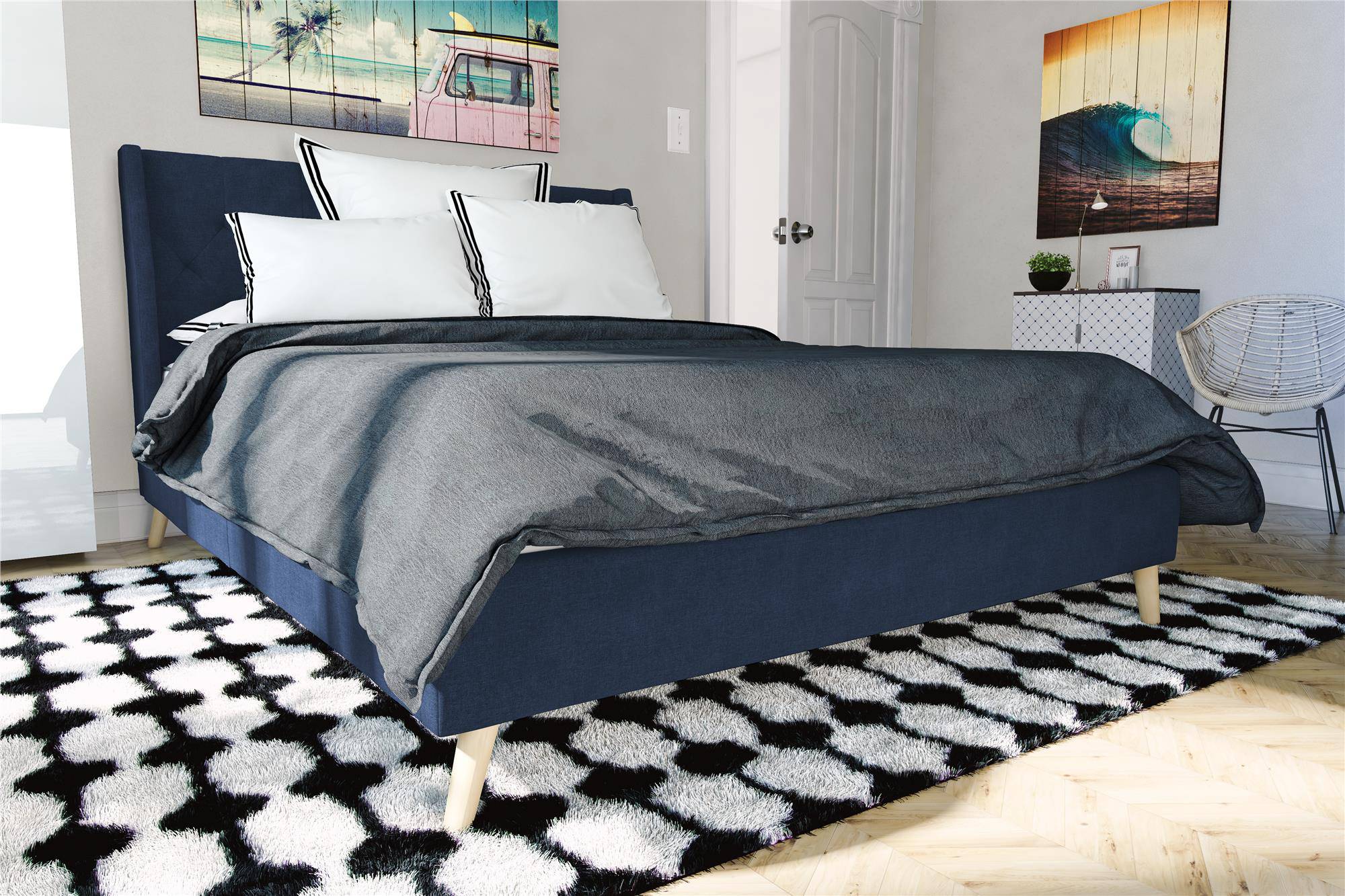 Her Majesty Linen Double Bed - in Blue by Dorel - Price Crash Furniture