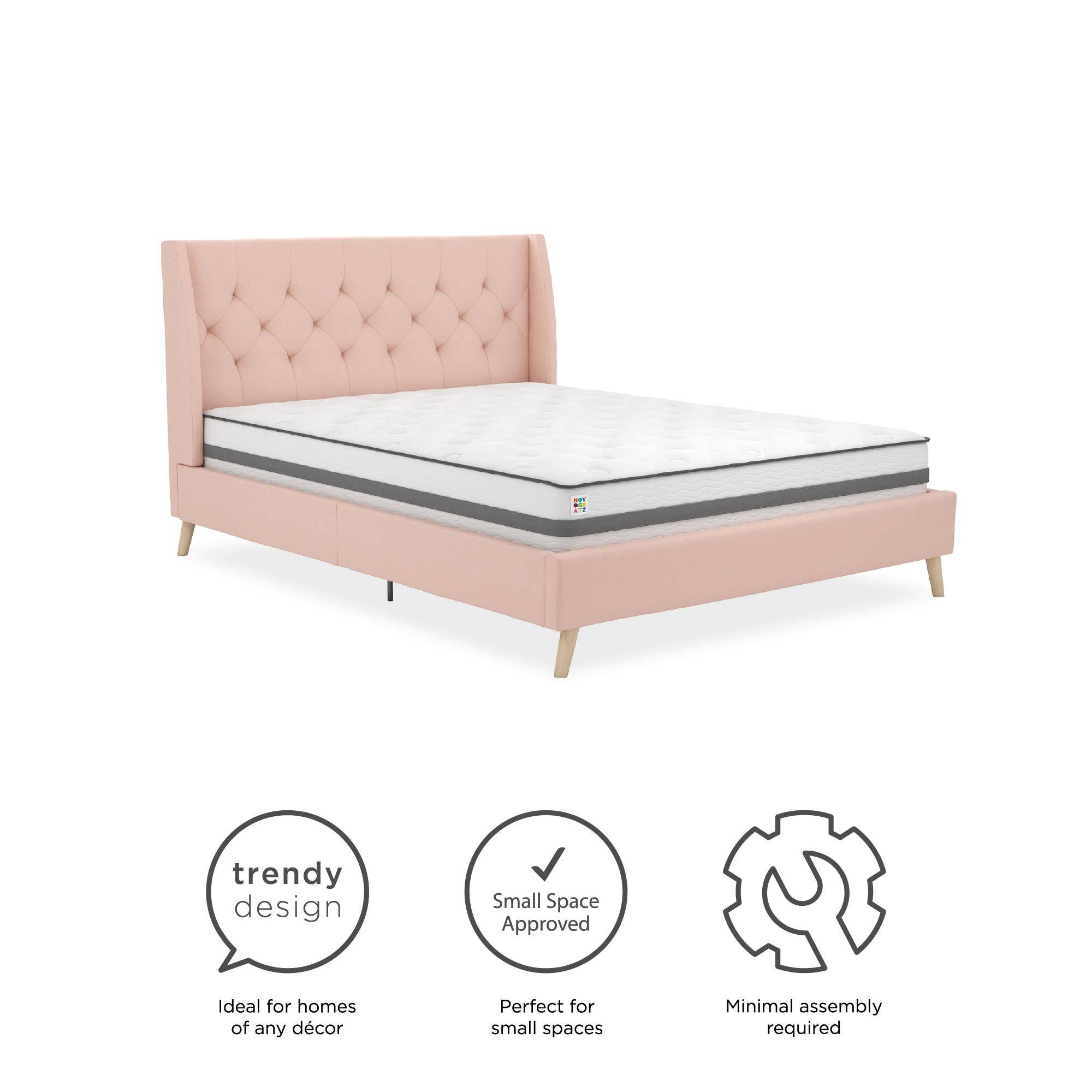 Her Majesty Linen Double Bed - in Pink by Dorel - Price Crash Furniture