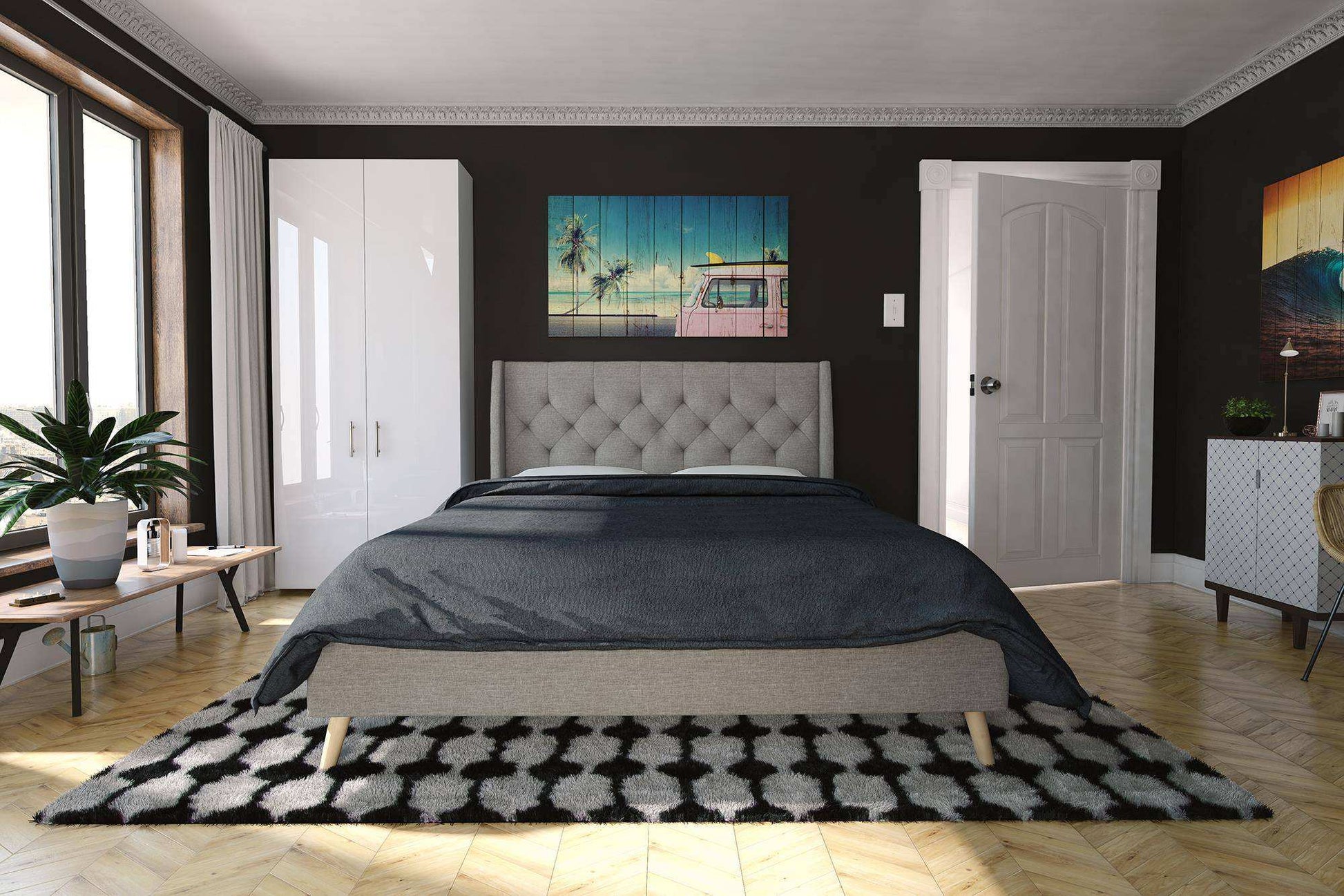 Her Majesty Linen King Size Bed - in Grey by Dorel - Price Crash Furniture