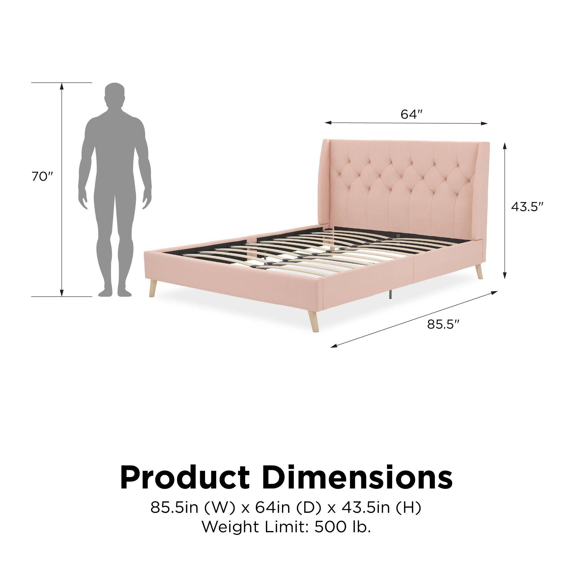 Her Majesty Linen King Size Bed - in Pink by Dorel - Price Crash Furniture