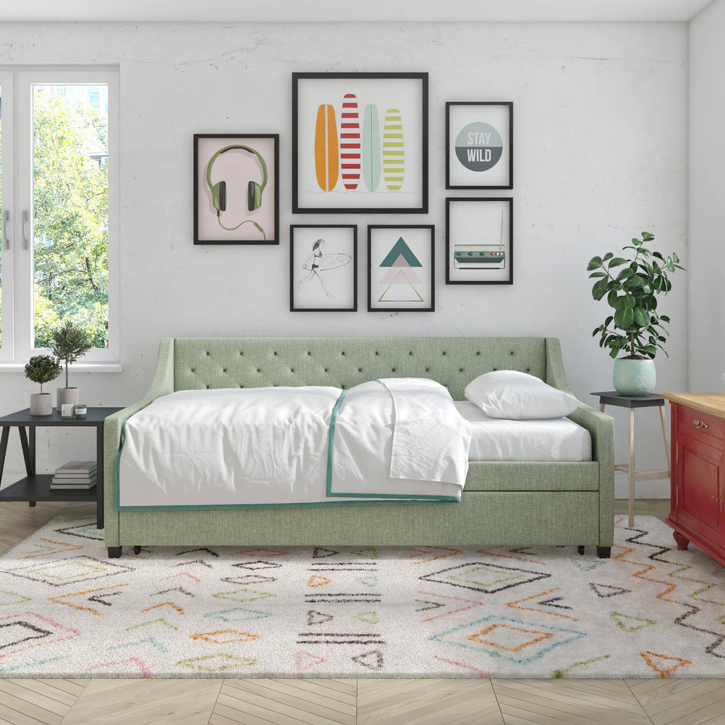 Her Majesty Single Daybed/Trundle Linen in Green by Dorel - Price Crash Furniture