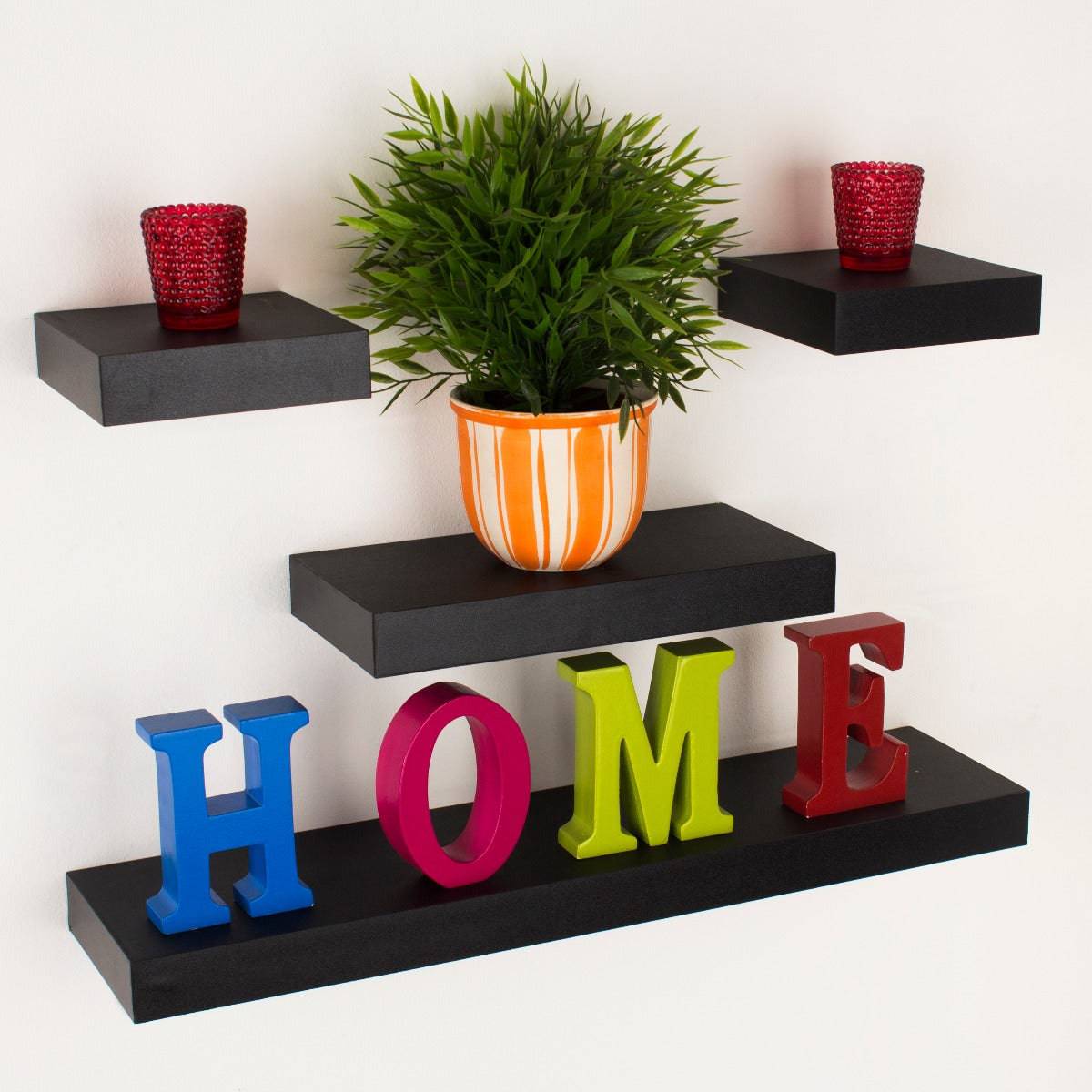 Hudson Black 4 Piece Narrow Wall Shelf Set by Core - Price Crash Furniture