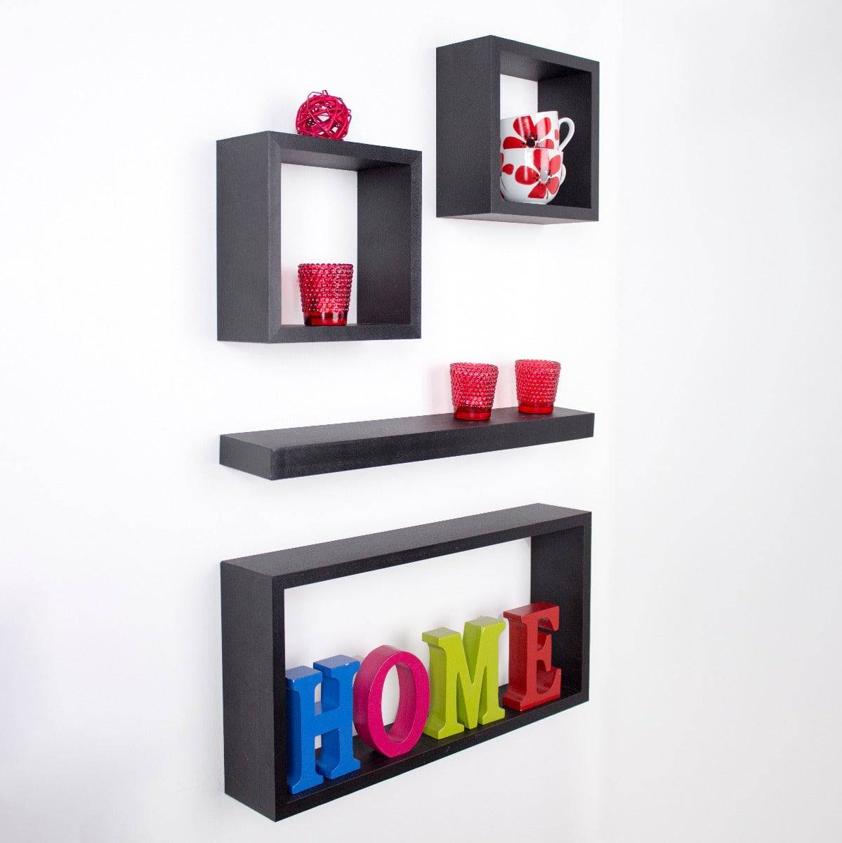 Hudson Black Set Of 4 Mixed Shelves by Core - Price Crash Furniture