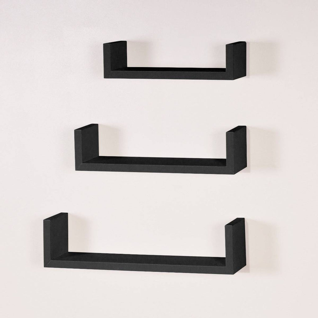 Hudson Foiled Black U-shape Floating Shelf Kit by Core - Price Crash Furniture