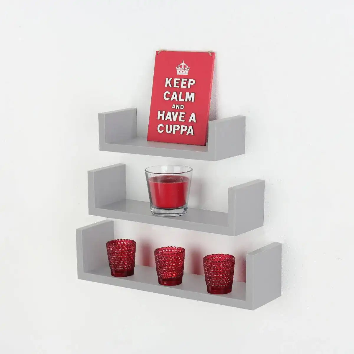 Hudson Foiled Light Grey U-shape Floating Shelf Kit by Core - Price Crash Furniture