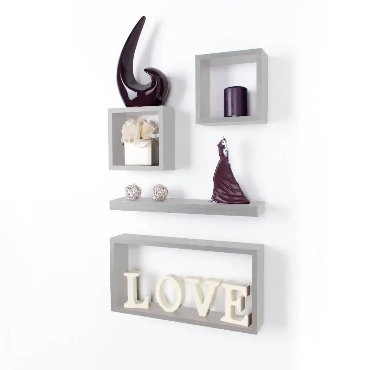 Hudson Grey Set Of 4 Mixed Wall Shelves by Core - Price Crash Furniture