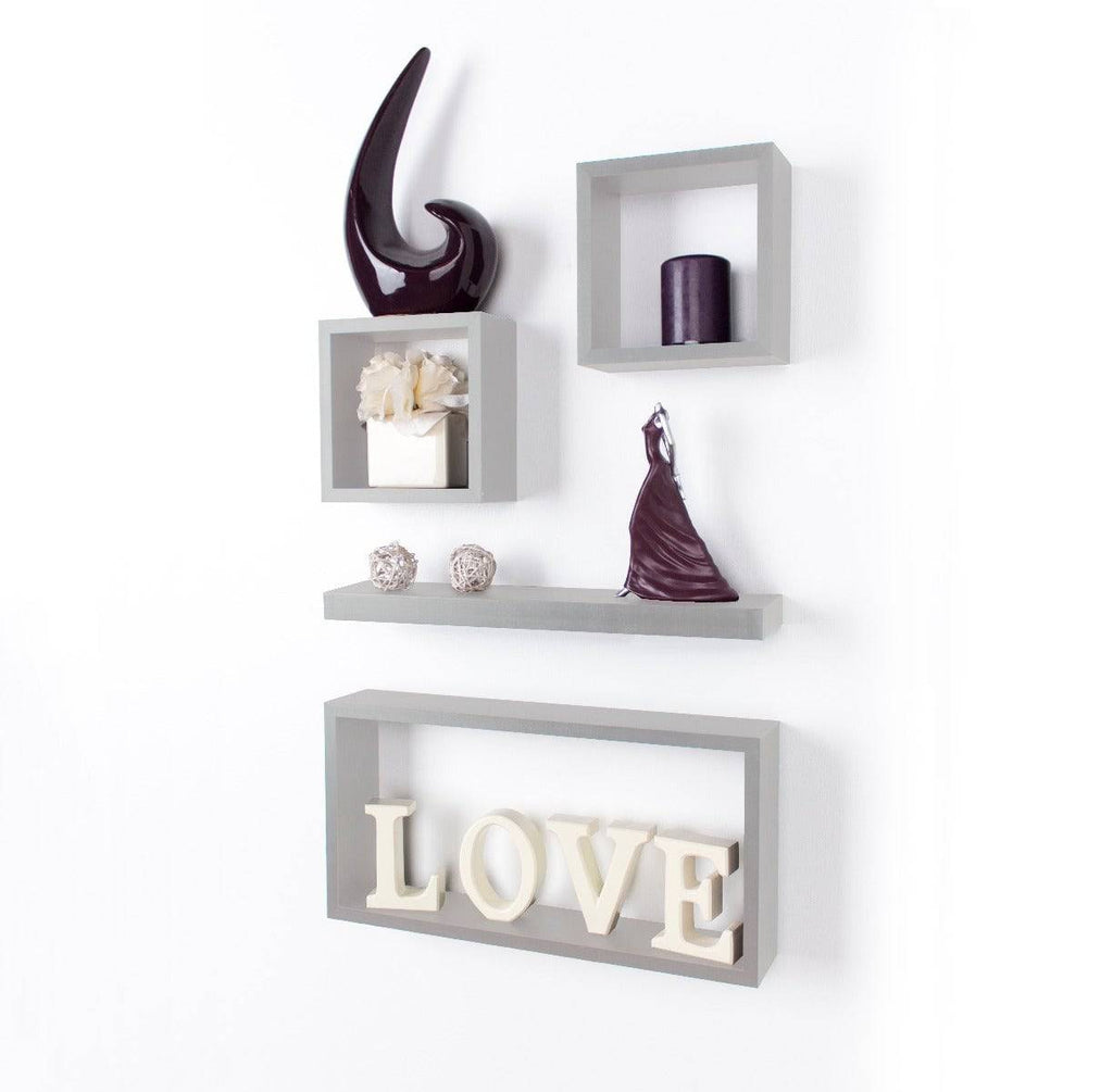 Hudson Grey Set Of 4 Mixed Wall Shelves by Core - Price Crash Furniture