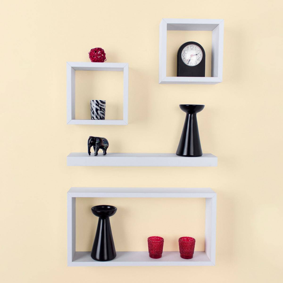 Hudson White Set Of 4 Mixed Wall Shelves by Core - Price Crash Furniture