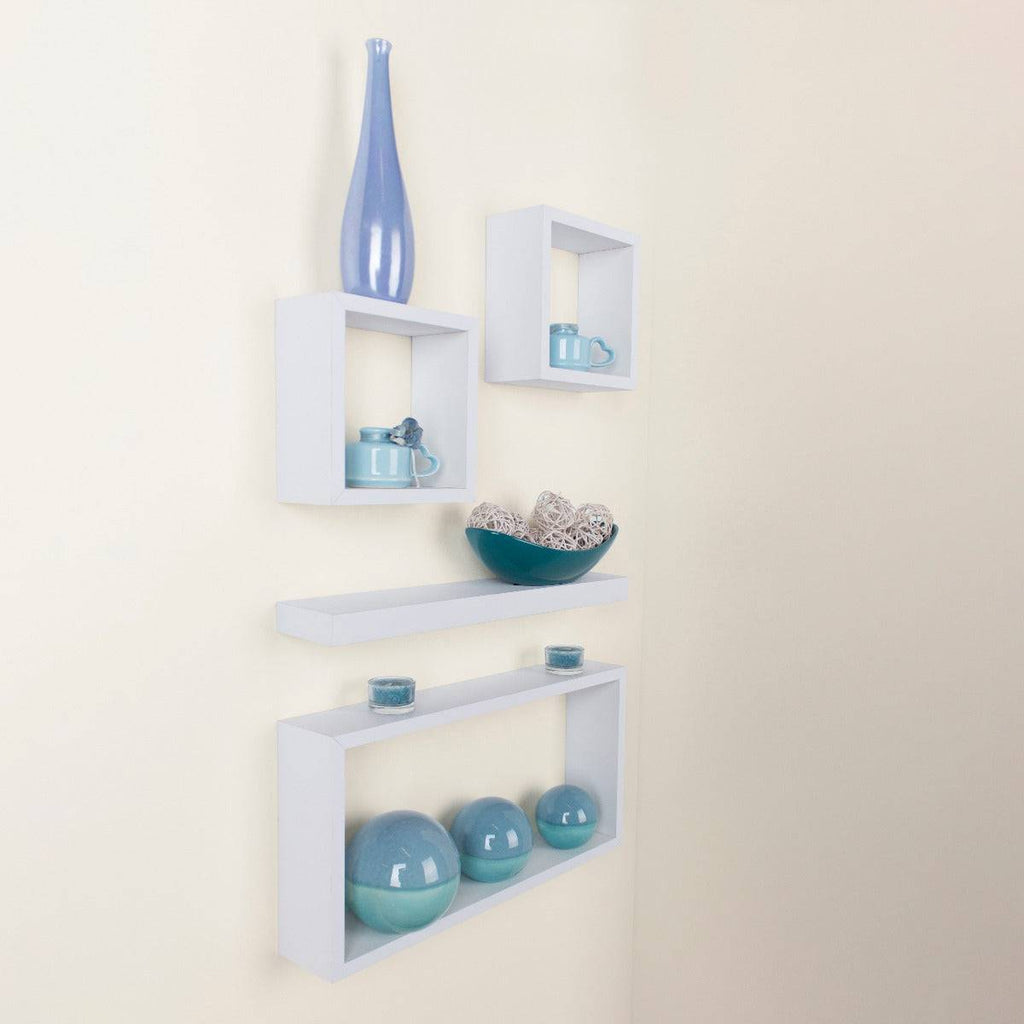 Hudson White Set Of 4 Mixed Wall Shelves by Core - Price Crash Furniture
