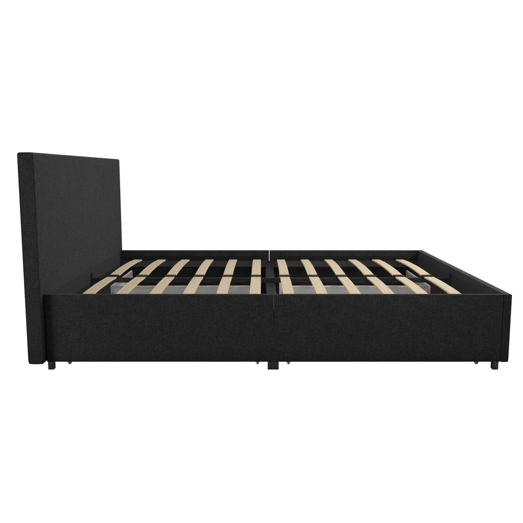 Kelly Linen Double Bed with 4 Drawer Storage - in Dark Grey by Dorel - Price Crash Furniture