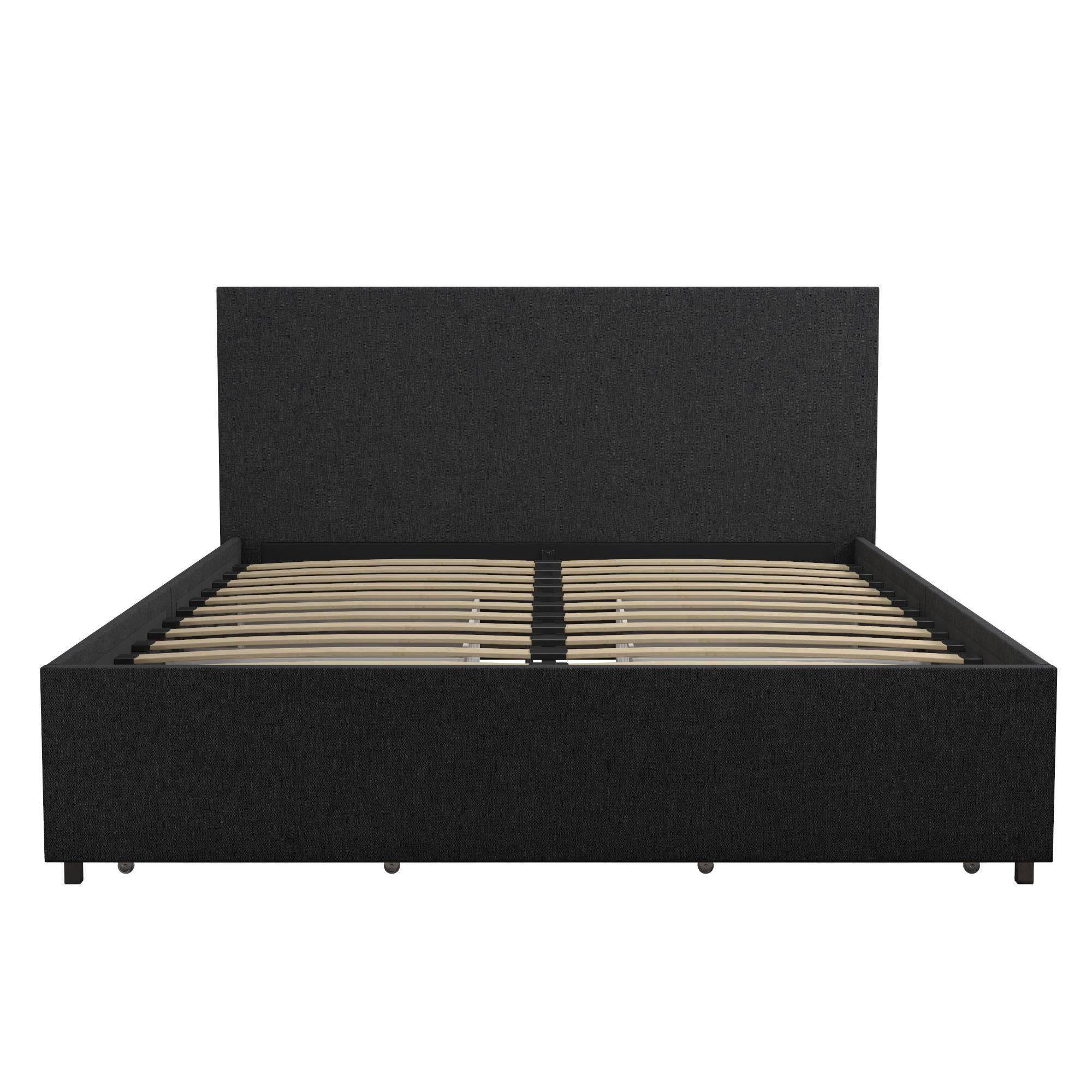 Kelly Linen Double Bed with 4 Drawer Storage - in Dark Grey by Dorel - Price Crash Furniture