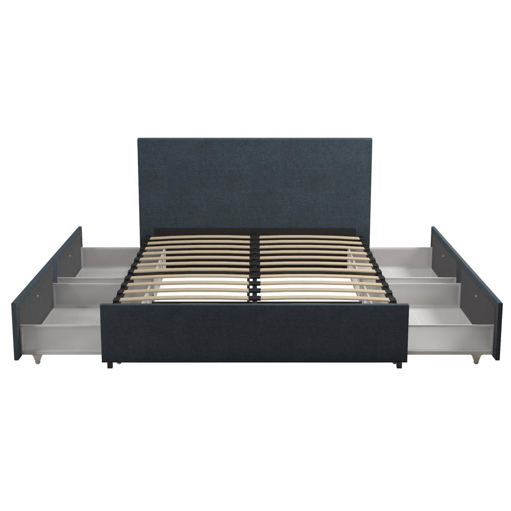 Kelly Linen Double Bed with 4 Drawer Storage - in Navy Blue by Dorel - Price Crash Furniture