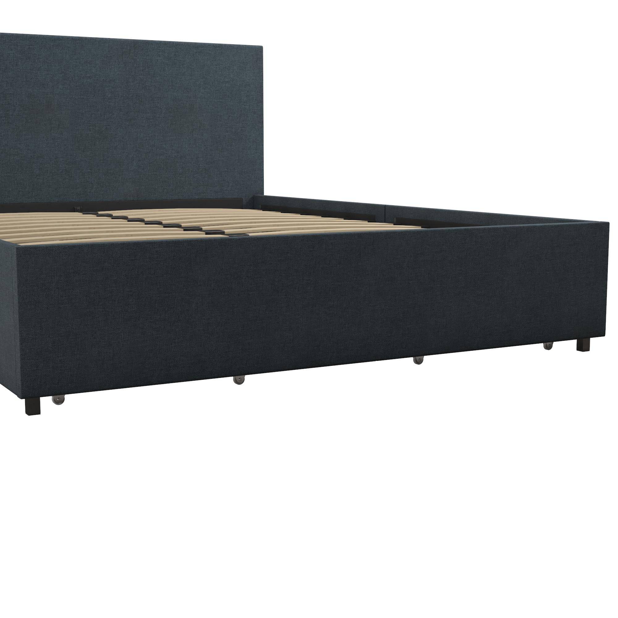 Kelly Linen Double Bed with 4 Drawer Storage - in Navy Blue by Dorel - Price Crash Furniture