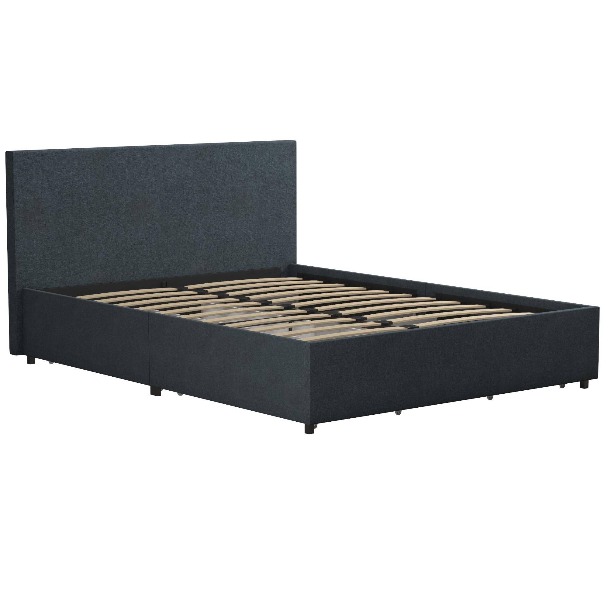 Kelly Linen Double Bed with 4 Drawer Storage - in Navy Blue by Dorel - Price Crash Furniture