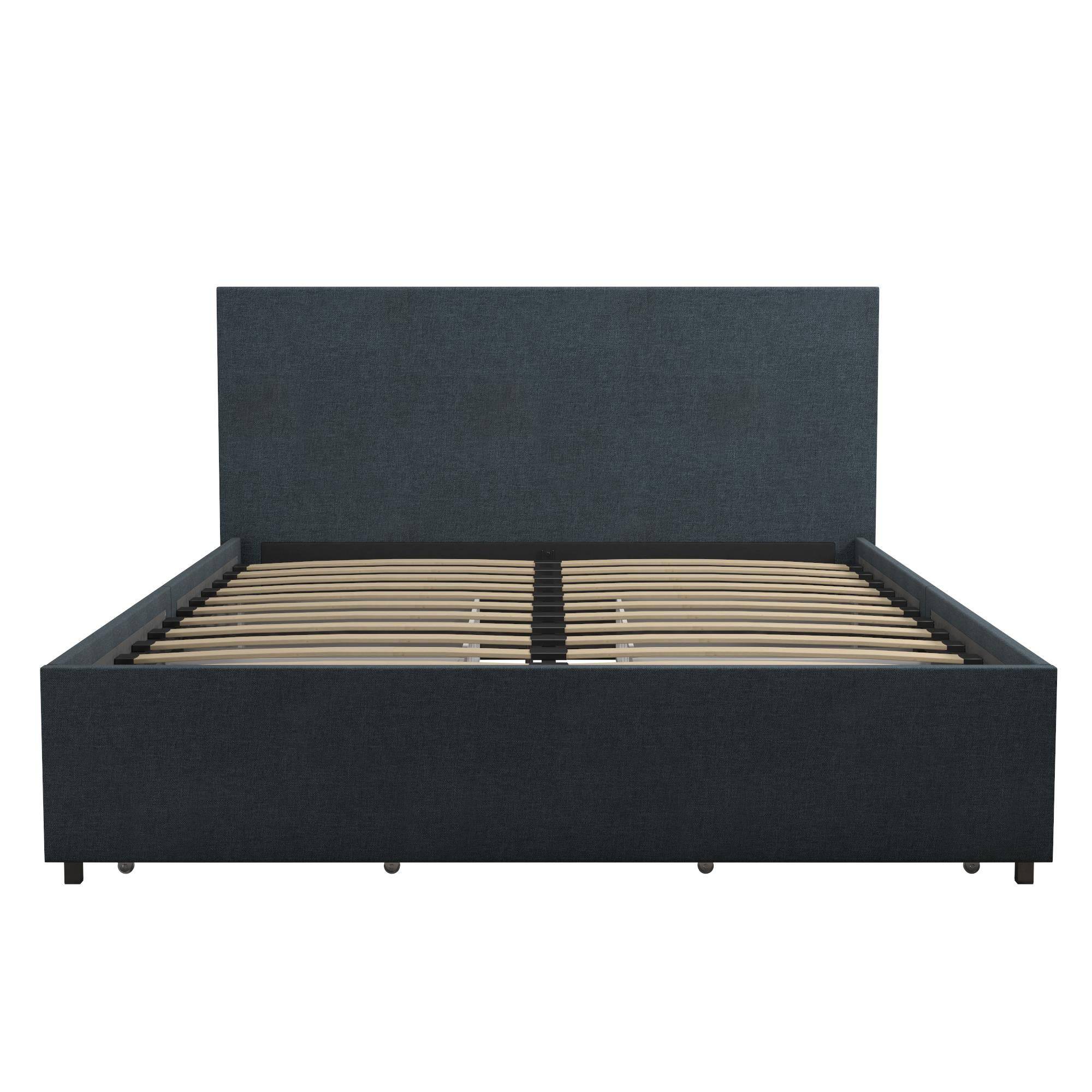 Kelly Linen Double Bed with 4 Drawer Storage - in Navy Blue by Dorel - Price Crash Furniture