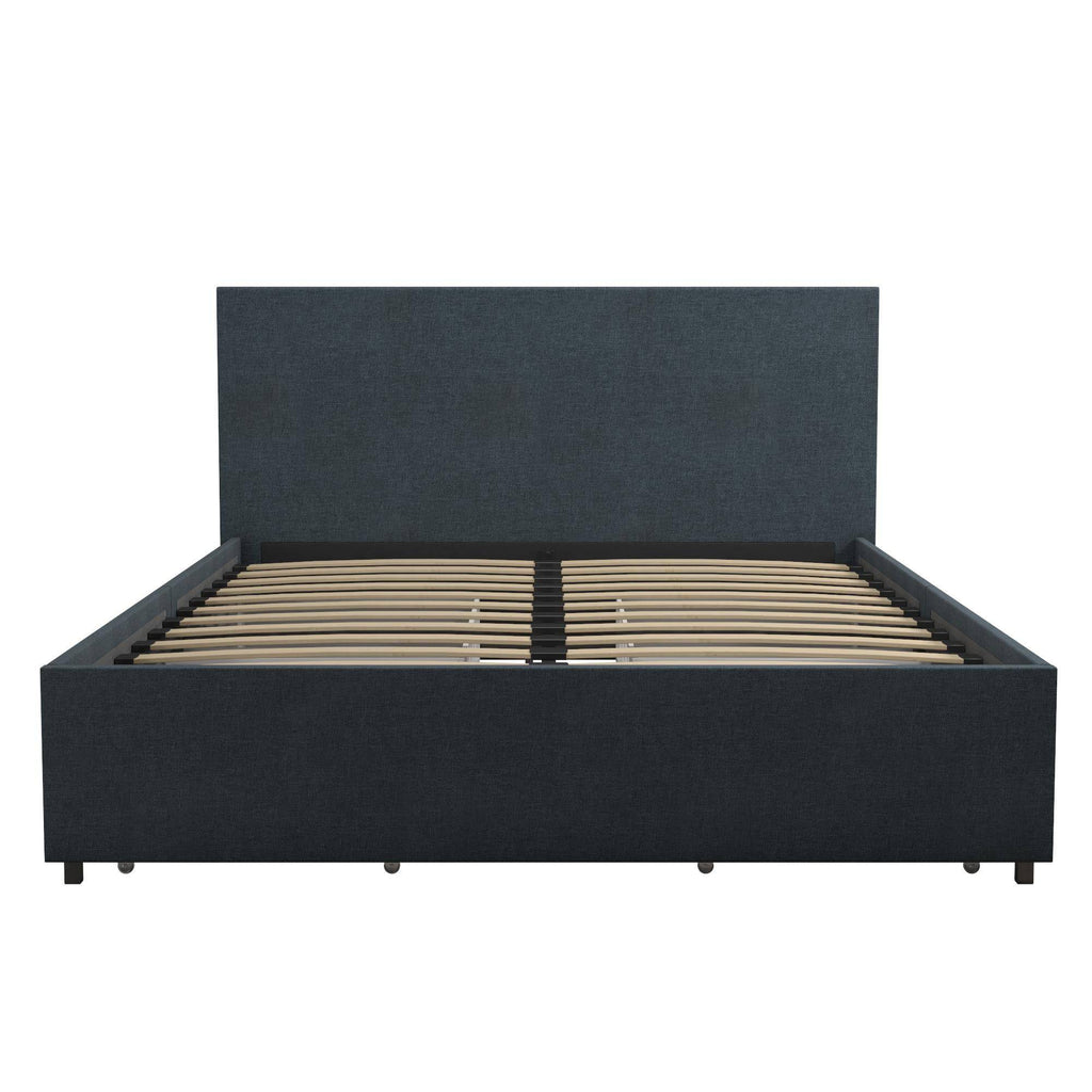 Kelly Linen Double Bed with 4 Drawer Storage - in Navy Blue by Dorel - Price Crash Furniture