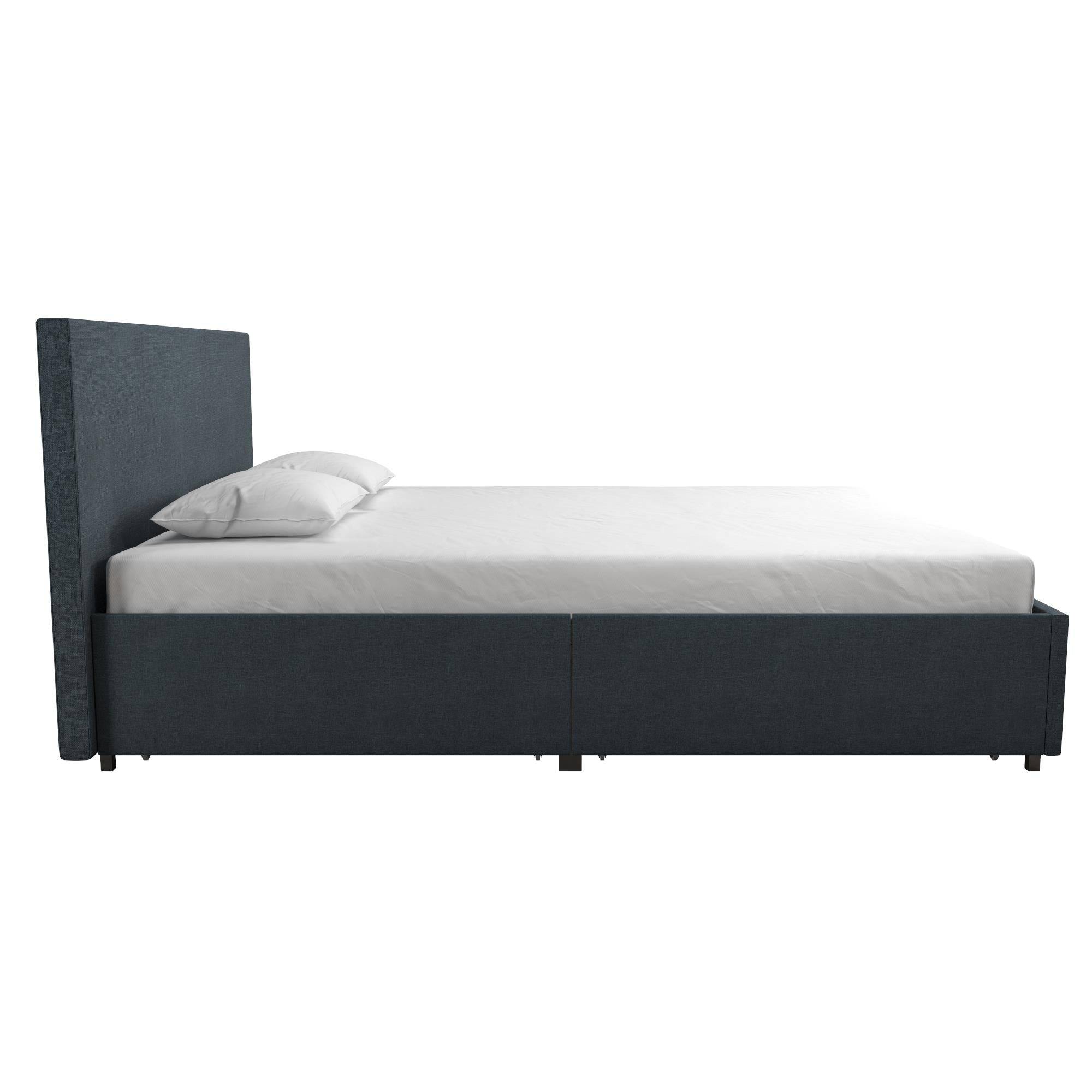 Kelly Linen Double Bed with 4 Drawer Storage - in Navy Blue by Dorel - Price Crash Furniture