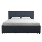 Kelly Linen Double Bed with 4 Drawer Storage - in Navy Blue by Dorel - Price Crash Furniture