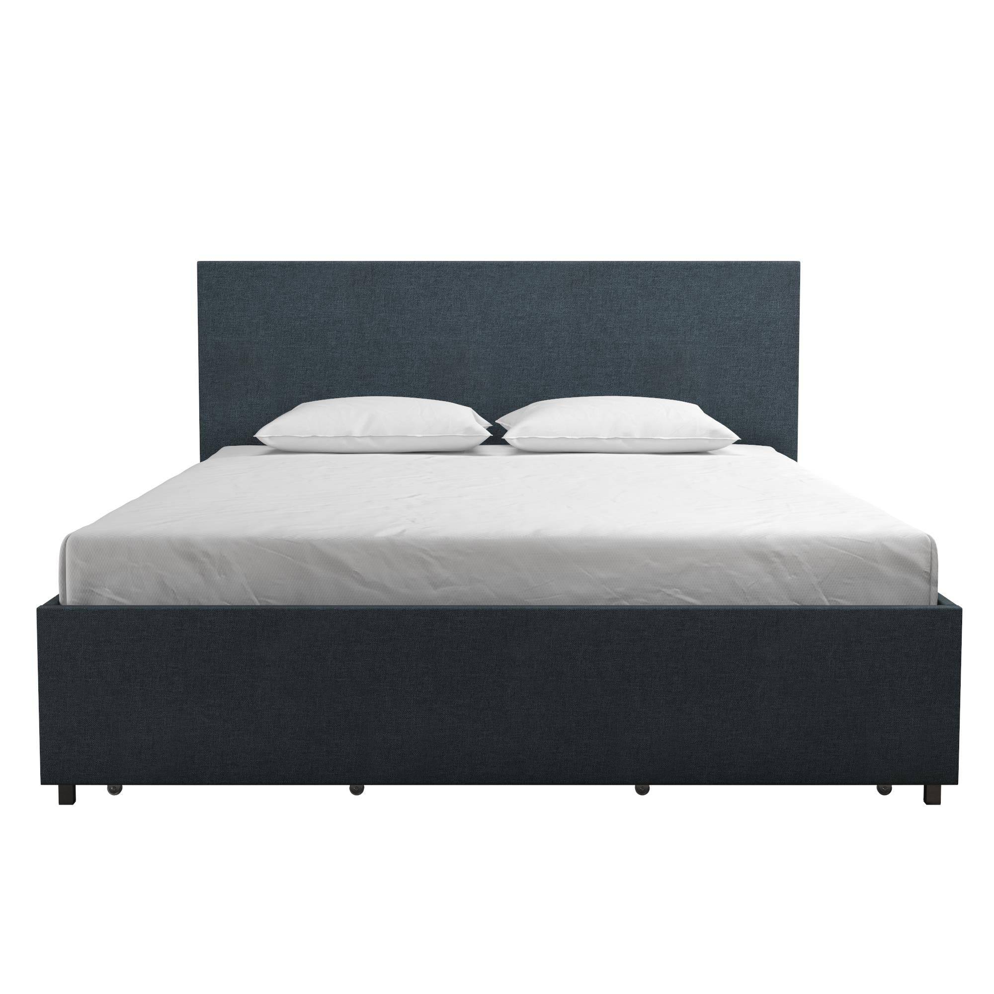 Kelly Linen Double Bed with 4 Drawer Storage - in Navy Blue by Dorel - Price Crash Furniture