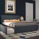 Kelly Linen Double Bed with 4 Drawer Storage - in Navy Blue by Dorel - Price Crash Furniture