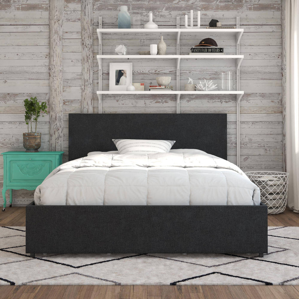Kelly Linen King Size Bed with 4 Drawer Storage - in Dark Grey by Dorel - Price Crash Furniture