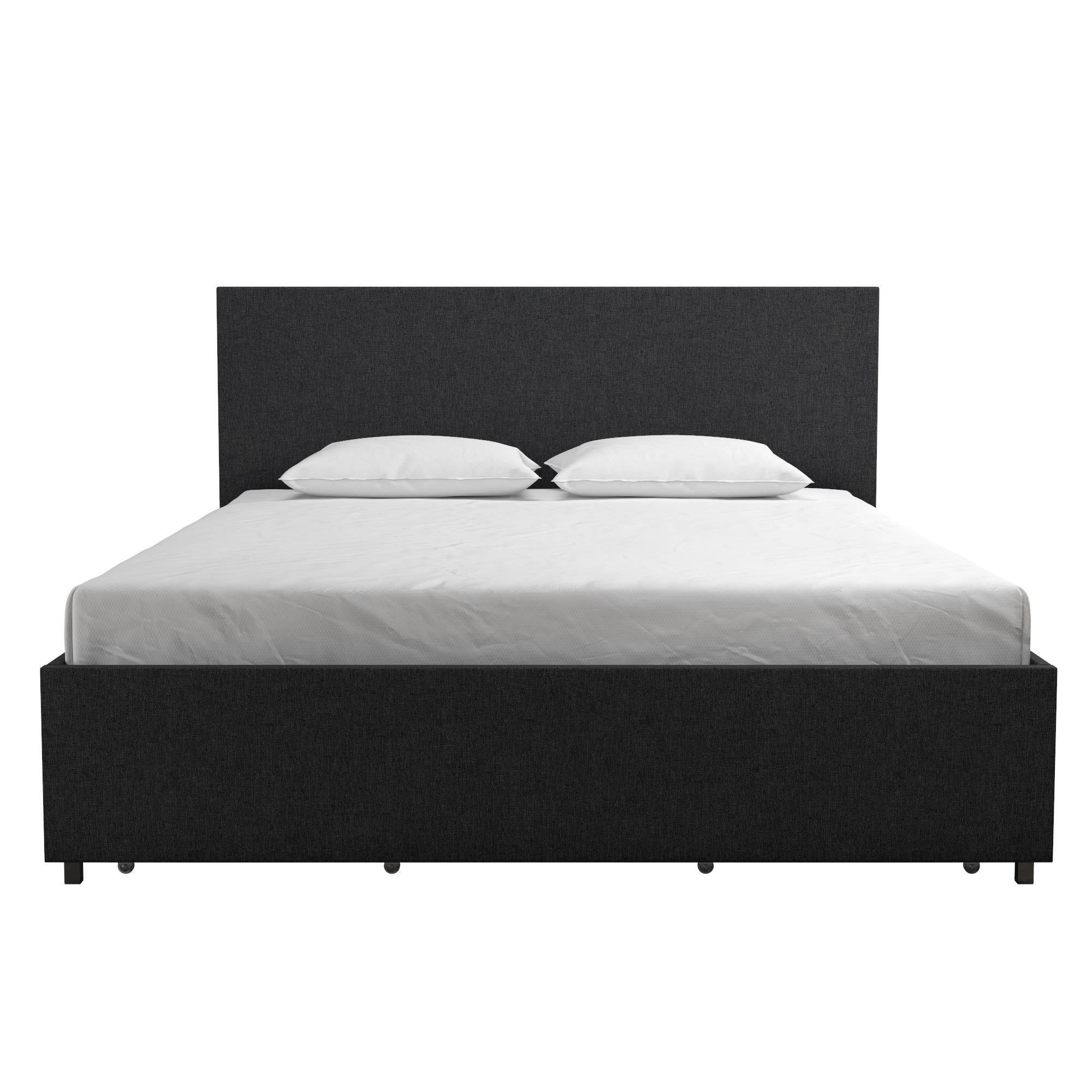 Kelly Linen King Size Bed with 4 Drawer Storage - in Dark Grey by Dorel - Price Crash Furniture