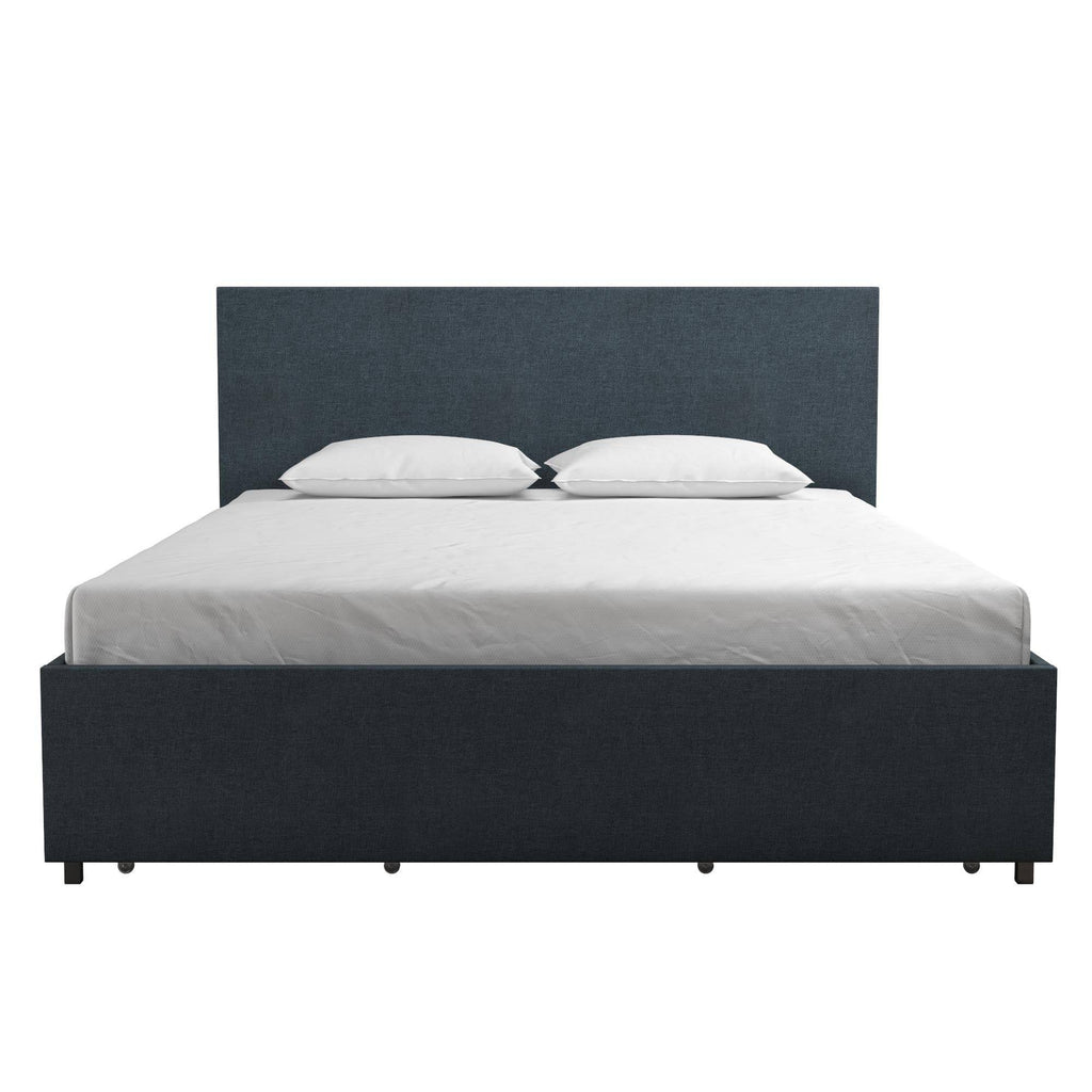 Kelly Linen King Size Bed with 4 Drawer Storage - in Navy Blue by Dorel - Price Crash Furniture