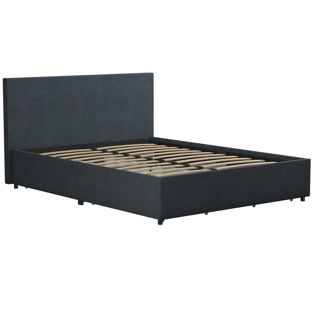 Kelly Linen King Size Bed with 4 Drawer Storage - in Navy Blue by Dorel - Price Crash Furniture