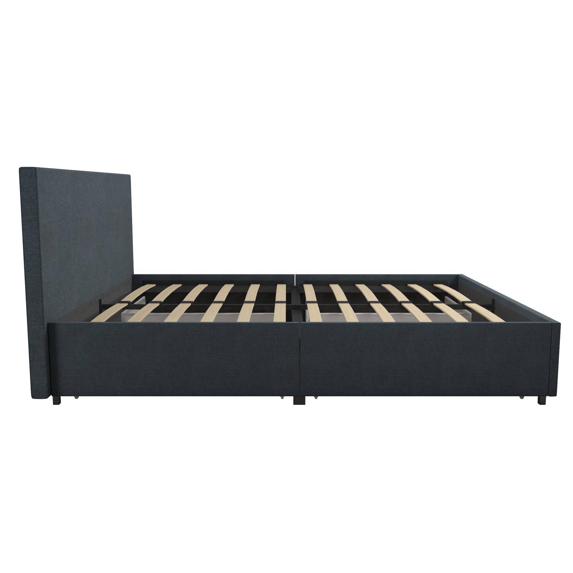 Kelly Linen King Size Bed with 4 Drawer Storage - in Navy Blue by Dorel - Price Crash Furniture