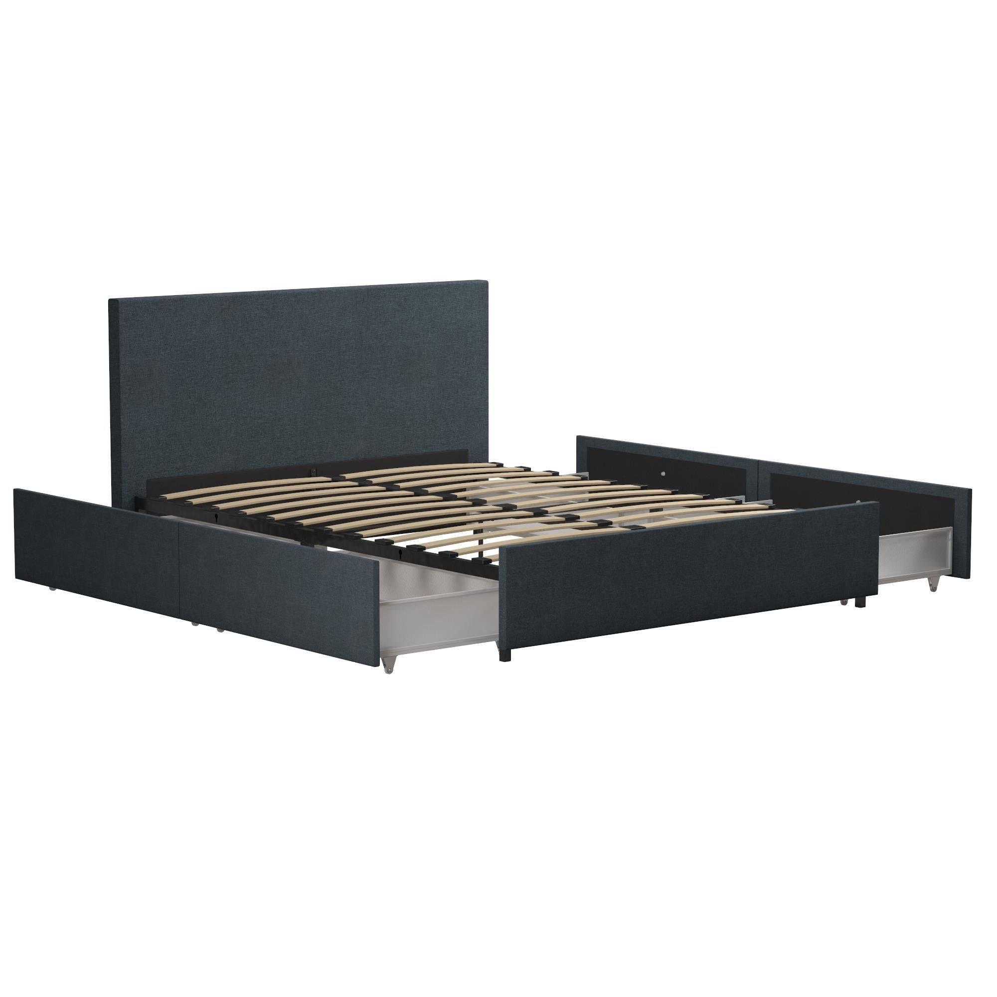 Kelly Linen King Size Bed with 4 Drawer Storage - in Navy Blue by Dorel - Price Crash Furniture