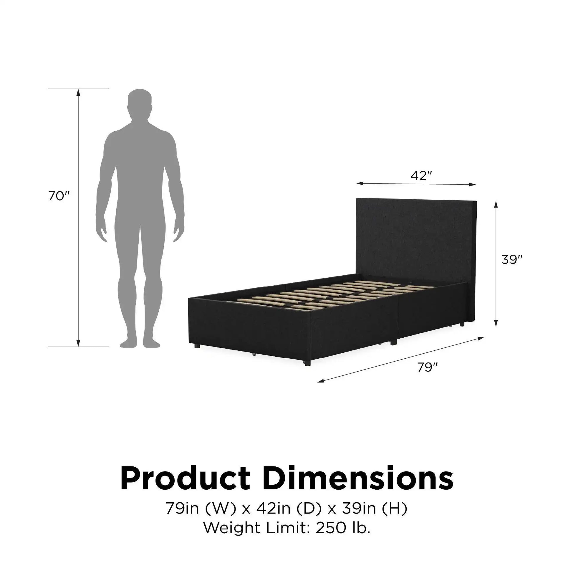 Kelly Linen Single Bed with 2 Drawer Storage - in Dark Grey by Dorel - Price Crash Furniture