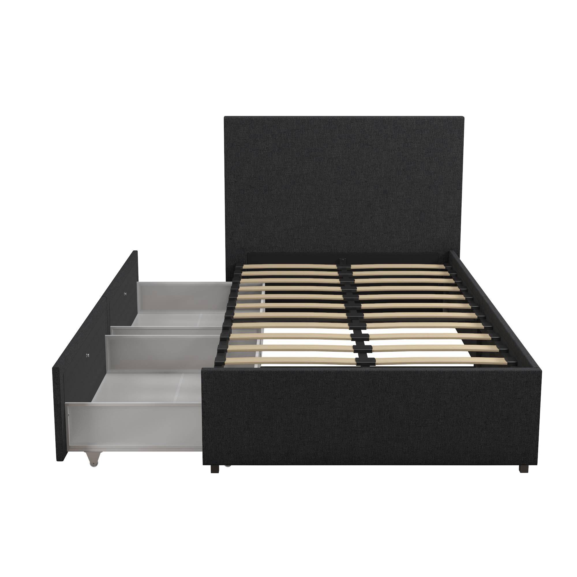 Kelly Linen Single Bed with 2 Drawer Storage - in Dark Grey by Dorel - Price Crash Furniture