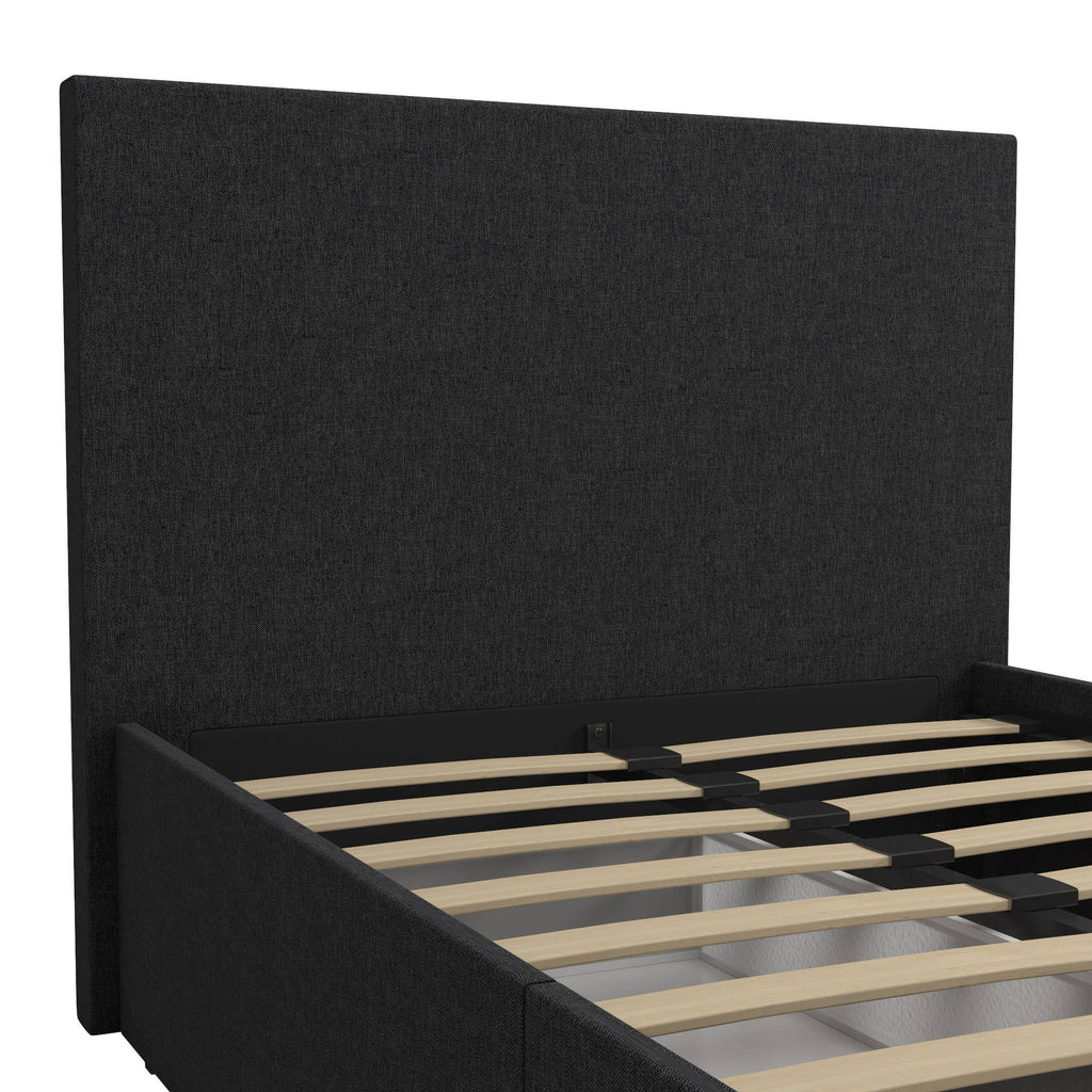Kelly Linen Single Bed with 2 Drawer Storage - in Dark Grey by Dorel - Price Crash Furniture