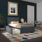 Kelly Linen Single Bed with 2 Drawer Storage - in Navy Blue by Dorel - Price Crash Furniture