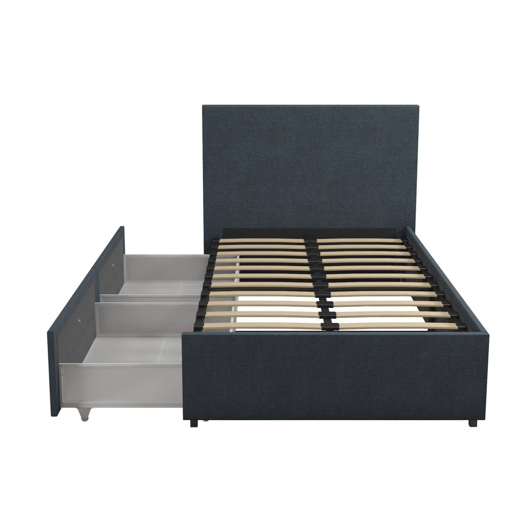 Kelly Linen Single Bed with 2 Drawer Storage - in Navy Blue by Dorel - Price Crash Furniture