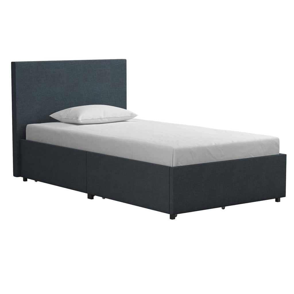 Kelly Linen Single Bed with 2 Drawer Storage - in Navy Blue by Dorel - Price Crash Furniture