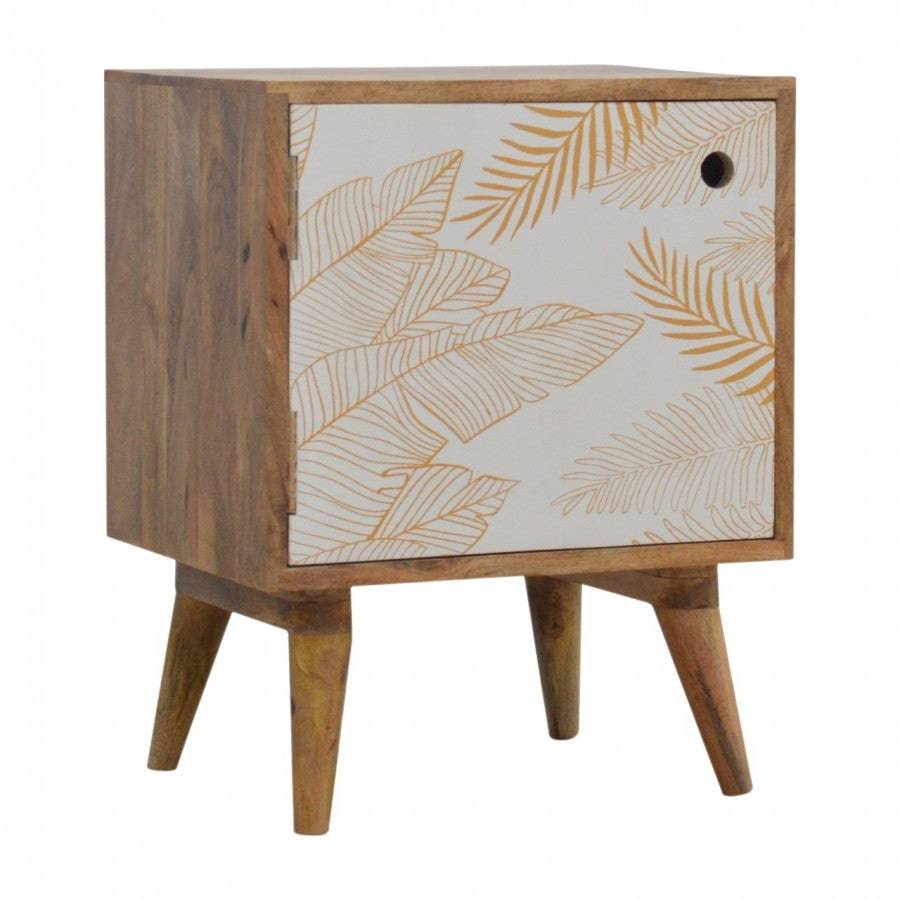 Leaf Screen-Printed Door Front Bedside With Cut-Out Slot - Price Crash Furniture