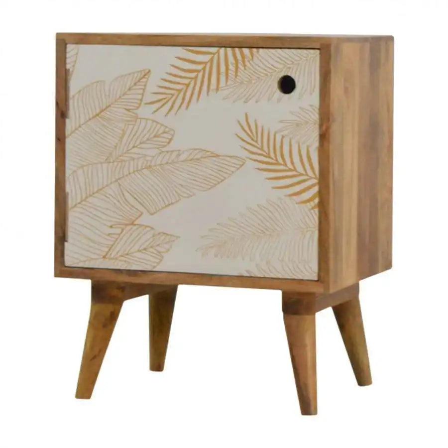 Leaf Screen-Printed Door Front Bedside With Cut-Out Slot - Price Crash Furniture