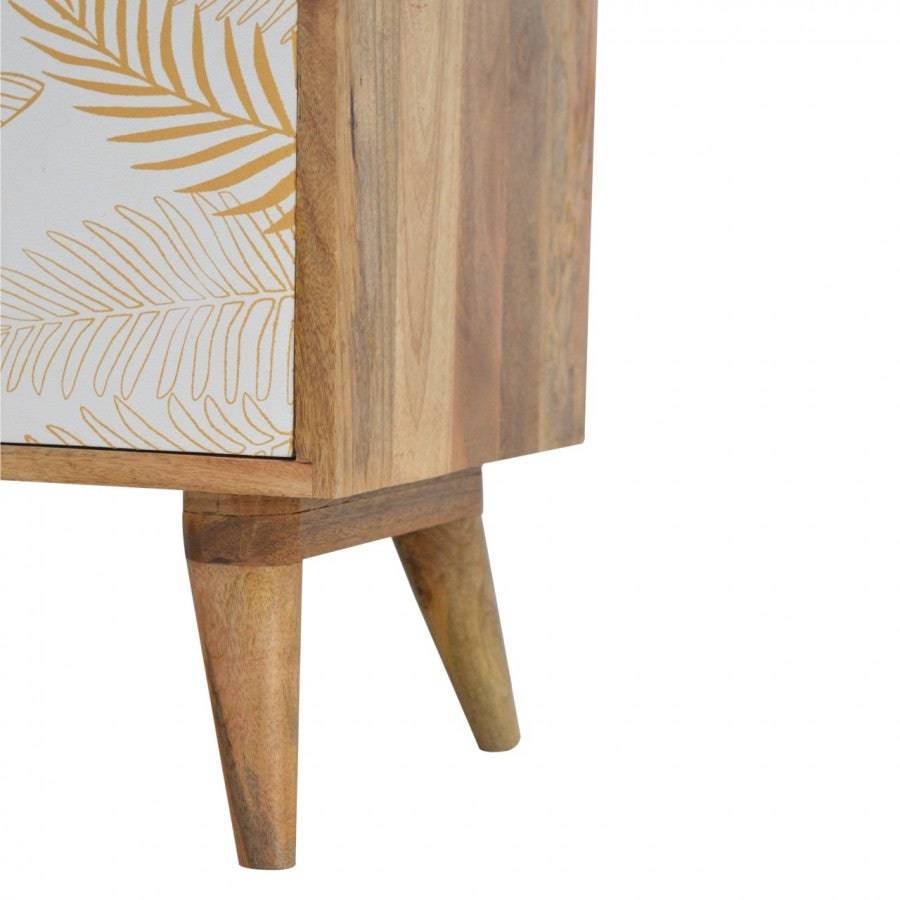 Leaf Screen-Printed Door Front Bedside With Cut-Out Slot - Price Crash Furniture