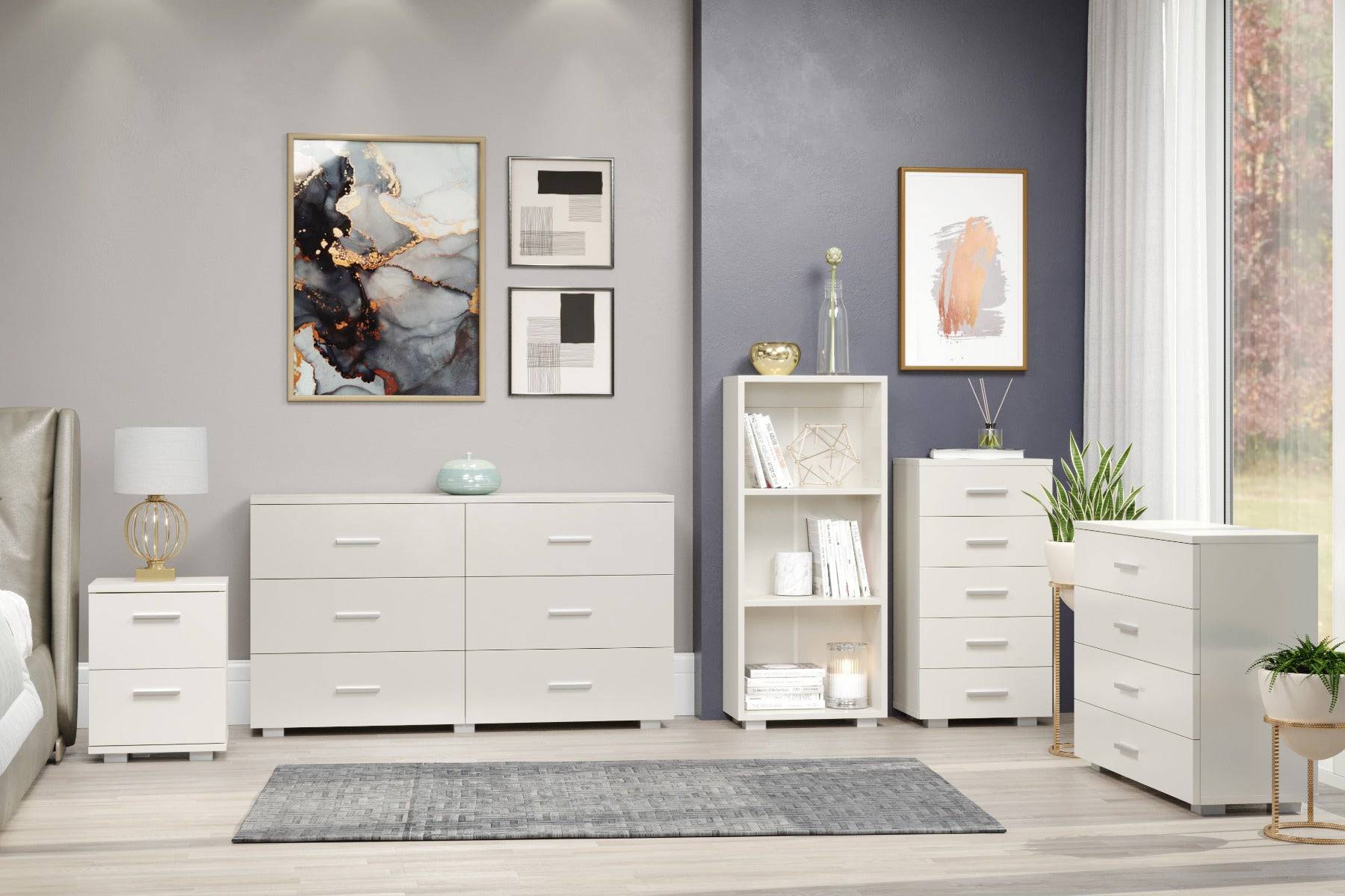 Lido - White high gloss 3+3 compact chest of drawers - Price Crash Furniture