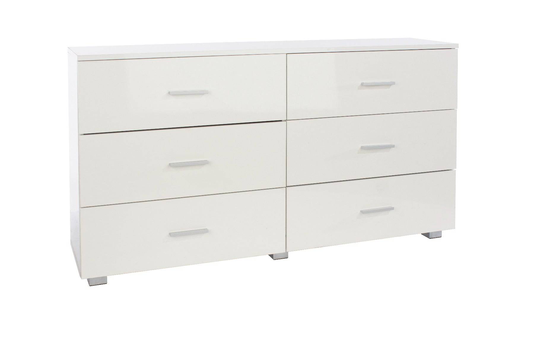 Lido - White high gloss 3+3 compact chest of drawers - Price Crash Furniture