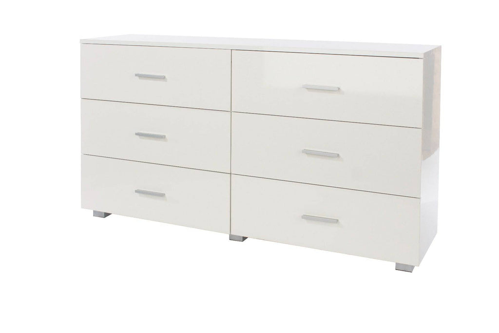 Lido - White high gloss 3+3 compact chest of drawers - Price Crash Furniture