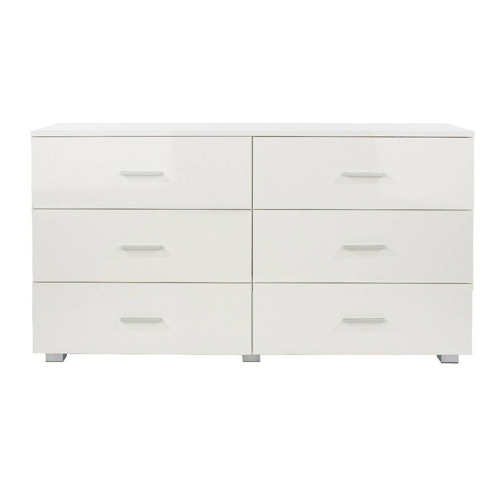 Lido - White high gloss 3+3 compact chest of drawers - Price Crash Furniture