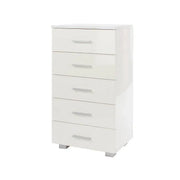 Lido - White high gloss 5 narrow compact chest of drawers - Price Crash Furniture
